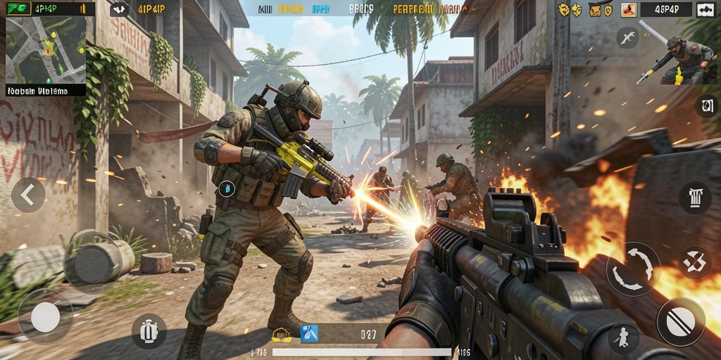 Gameplay intens dari 4P4P dalam aksi pertarungan FPS.