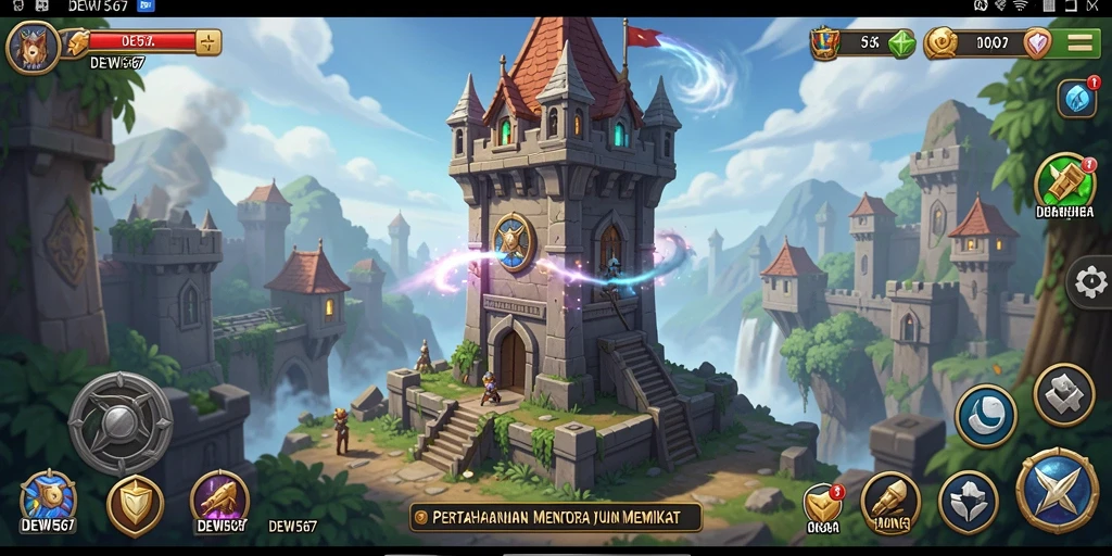Tampilan gameplay mendebarkan dalam misi Tower Defense.