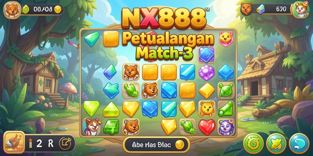 Tampilan gameplay seru di NX888 dengan permata berwarna-warni.