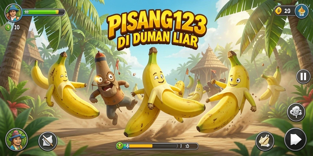 Tampilan balapan seru di PISANG123 dengan karakter pisang.